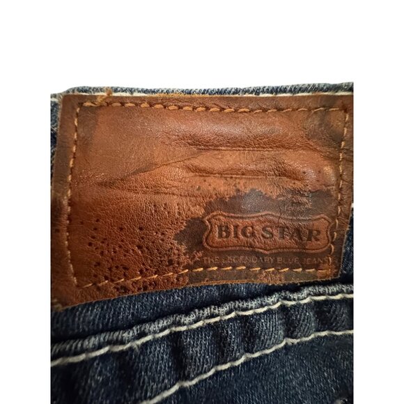 Big Star Remy Womens 32 Low Rise Bootcut Denim Jeans Distressed Wash Blue Stitch - Picture 5 of 5